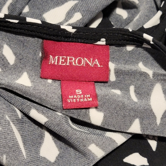 Merona Black White Deep V Neck Sleeveless Dress With Front Knot Small NWOT - Picture 5 of 6